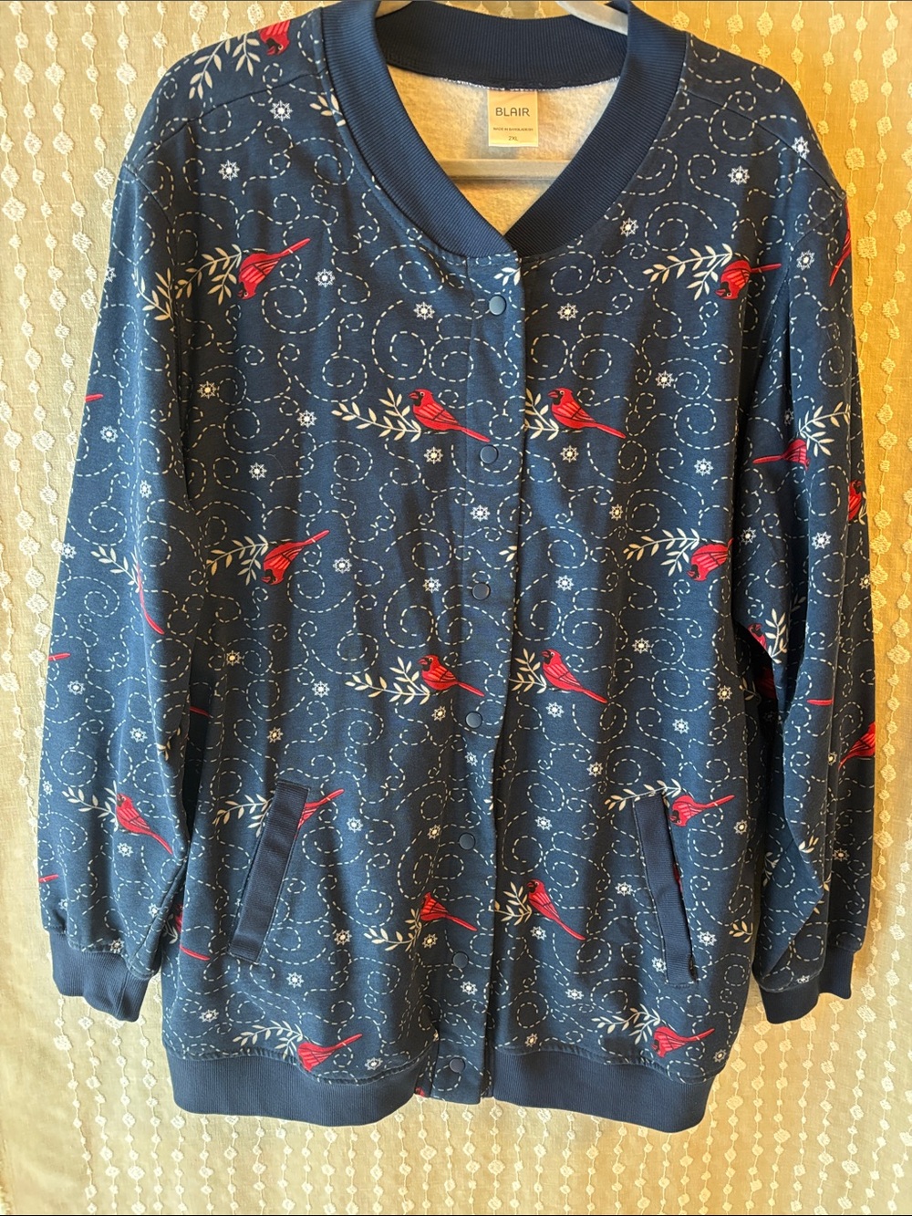 Vintage Blair Navy Jacket with Cardinal Print